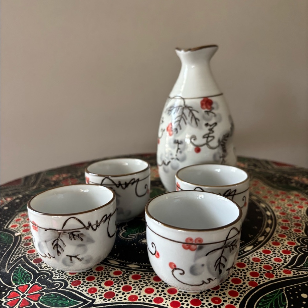 Vintage Japanese Floral Ceramic Sake Set